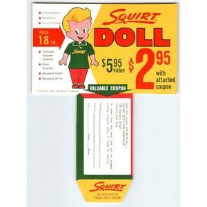 Squirt Soda Doll Offer Advertising Vintage Beverage Promo 1962 Carton Insert